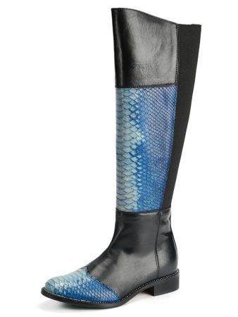 深蓝色长筒靴搭配天然python s147