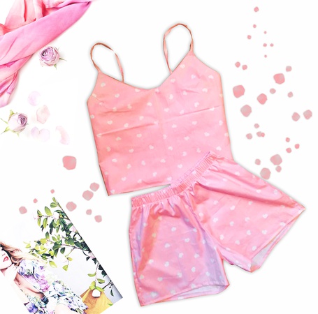 Пижама укороченный топ розовые сердца