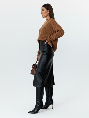 Юбка миди женская кожаная