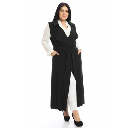 Büyük Beden Kemerli Uzun Yelek