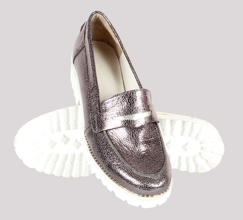 Women&#39;s shoes, genuine leather metallic<G7764>