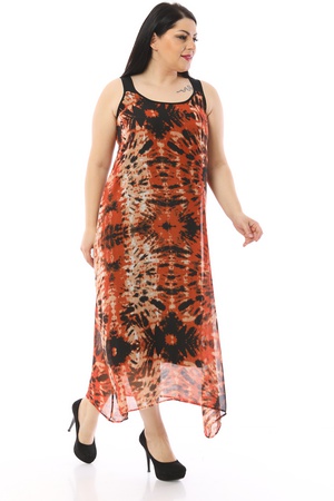 Astarlı Batik Desen Şifon Elbise