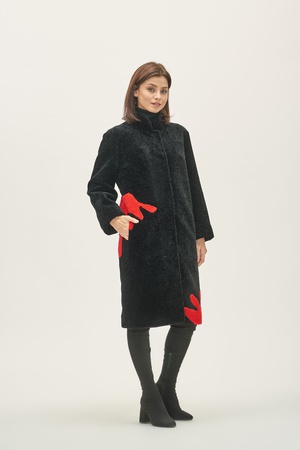 Palto Kadın Silverfox model 806 Siyah / Kırmızı