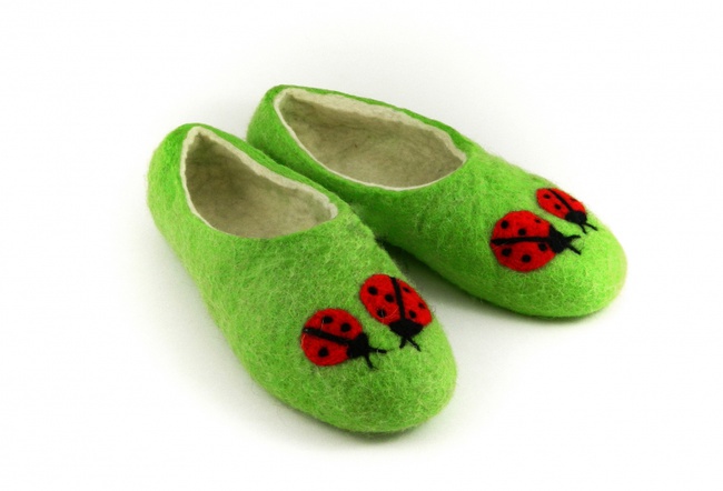 Домашние тапочки «Божьи коровки» (зеленые)