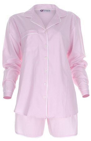 LİNEN- UZUN KOLLU ÜST - ŞORT PİJAMA TAKIM -PEMBE