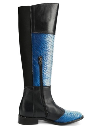 深蓝色长筒靴搭配天然python s147