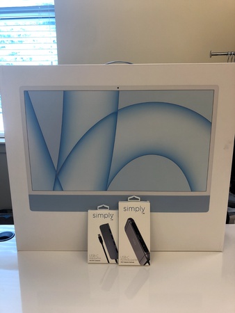 2021 Apple iMac 24 дюйма, 256 ГБ SSD, Apple M1, 3,20 ГГц, 8 ГБ, 7-ядерный графический процессор, синий