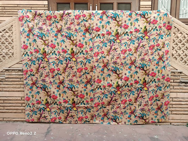 Индийское хлопковое одеяло с изображением птицы, канта, постельное белье, покрывало для дивана, покрывало, одноместный размер, винтажное одеяло ручной работы