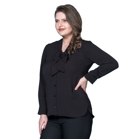 Büyük Beden Kravat Yaka Krep Gömlek