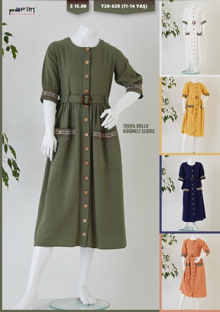 Truva Kollu Düğmeli Elbise