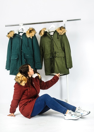 Parka denim sheepskin with fur