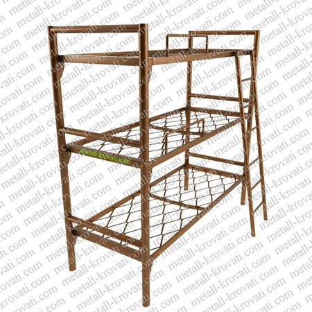 Кровать металлическая трехъярусная усиленная с лестницей и ограничителем ‘КТ-3’