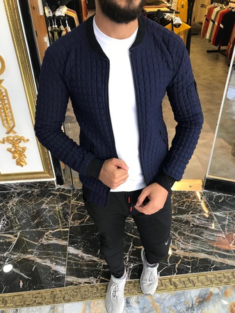 Jakarlı Kapitone Kumaş, Tam fermuarlı, Kolej Yaka Sweat / Pullover