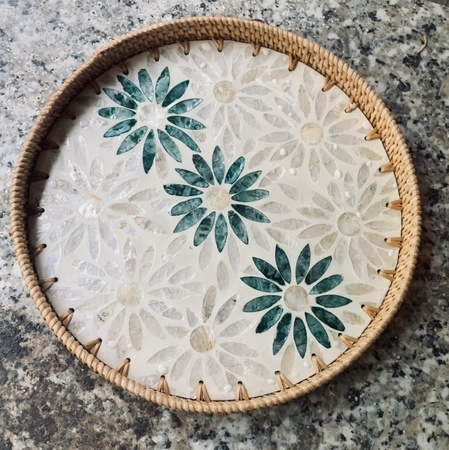 Поднос для сервировки мозаики из ротанга, плетеный поднос для хранения из перламутра, поднос для еды