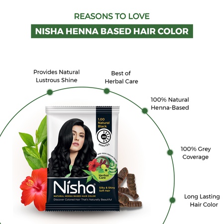 Nisha Natural Henna Hair Color 25g Natural Black, Pack of 10