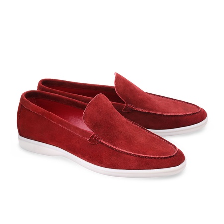 Red suede loafers