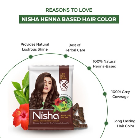 Nisha Hair Colour for Women - Dark Brown, 25g Each (Pack of 10) | Herbal Conditioning | 100% Henna-Based Hair Colour