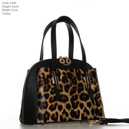 Bayan leopar desenli siyah rengi el ve omuz çantası