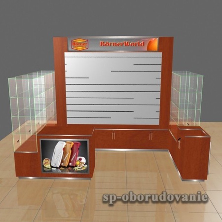 Пристенный торговый павильон из стекла и дсп