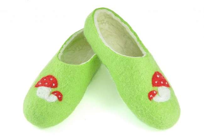 Войлочные тапочки «Грибочки» (зеленые)