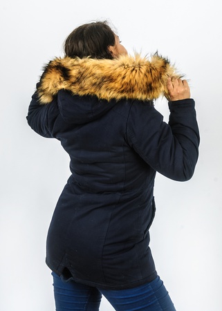 Parka denim sheepskin with fur