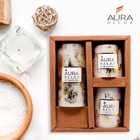 Подарочный набор из 3 свечей AuraDecor Gold Dust Pillar (размер 3 * 3 дюйма, 3 * 4 дюйма, 3 * 6 дюймов)