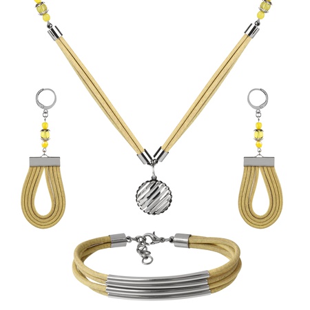 W-K-RP-102 Кожаный браслет, колье, серьги, комбайн