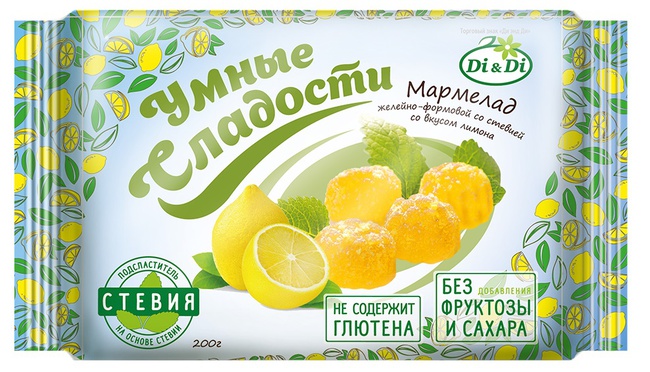 Мармелады  «Умные сладости» желейно-формовой  "Лимон", "дыня", желейный 200г