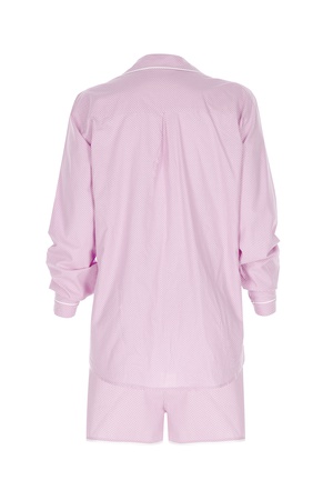 LİNEN- ÇİZGİLİ BAYAN UZUN KOLLU ÜST - ŞORT PİJAMA TAKIM - PEMBE -BEYAZ