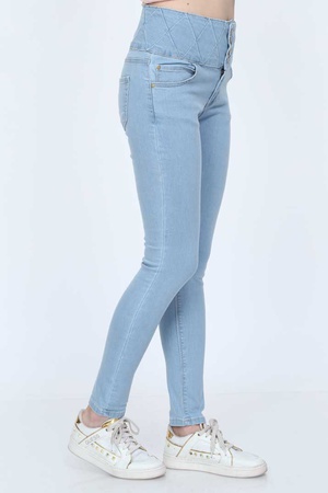 Full Power Likra Yüksek Bel Geniş Kemer Açık Mavi Kadın Kot