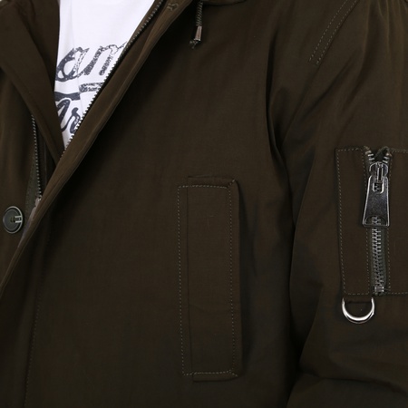 Erkek Yün Kapşonlu Haki Yeşil Mont