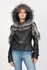 Women Genuine Leather Jacket with Silver Fox Hood - Front, Back and Shoulder Rex Fur Detail  - Slim Fi