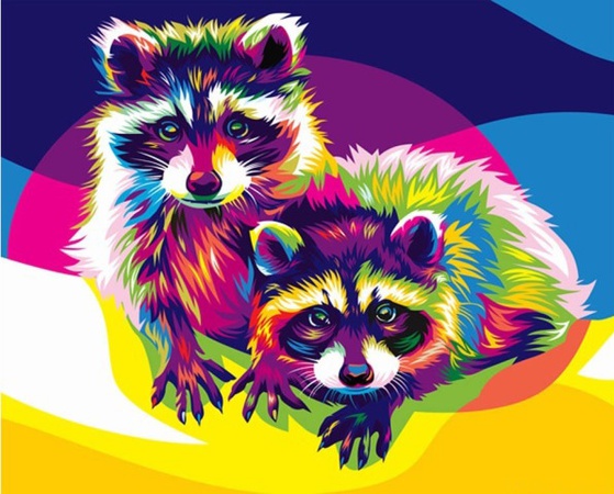 Sand painting "Rainbow raccoons"