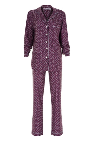 TENCEL - BİYELİ BAYAN PİJAMA TAKIM -BORDO ŞAL DESENLİ