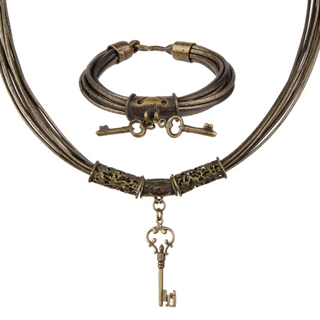 W-K-RP-103 Deri bileklik, kolye,küpe kombin