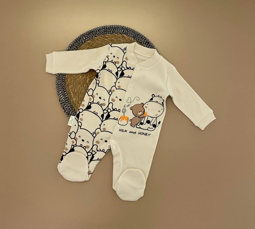 3-6/6-9/9-12 month Düğmeli ve Desenli Aylık Tulum