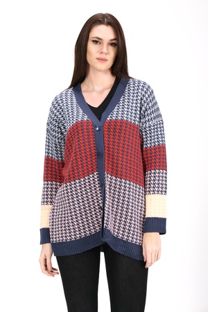 Красочный вязаный кардиган с узором "лом"