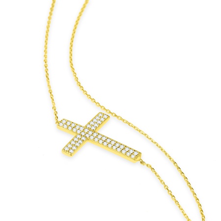 Колье с горизонтальным крестом Even & Pétra из 14-каратного золота с камнями