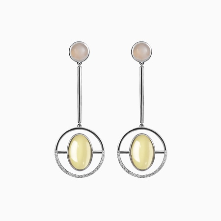 Серебряные серьги с янтарём и лунным камнем