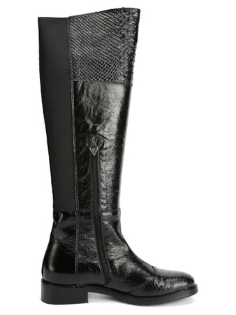 Черные лаковые сапоги с вставками под питона s141