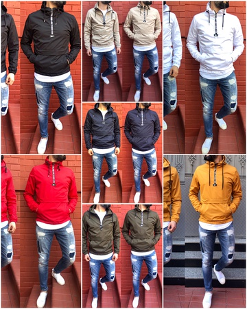 iga fashion erkek yağmurluk kapşonlu kanguru tarzı mevsimlik mont