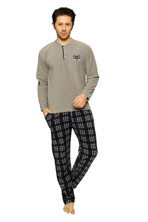 МУЖСКОЙ ПИЖАМНЫЙ КОСТЮМ - 100% ХЛОПОК - ДЛИННЫЙ РУКАВ - С КНОПКОЙ