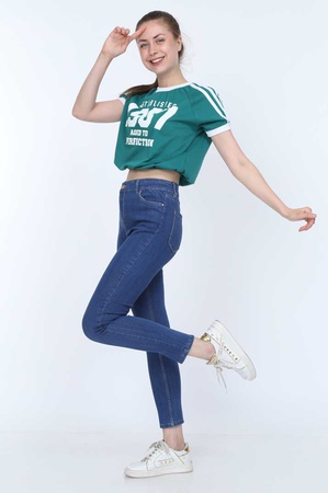 Yüksek Bel Full Power Likra Koyu Mavi Kadın Kot Full Power Likra