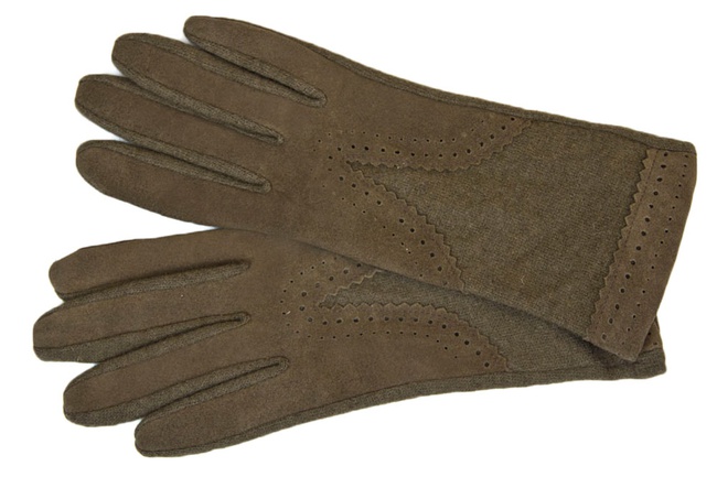 Итальянские трикотажные шерстяные женские перчатки с натуральной замшей