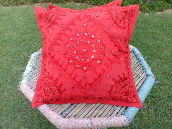 Red Cotton Rajasthani Mirror and Embroidery Work Cushion Cover handmade cushion cover sofa set cushion cover 2 Pieces Set