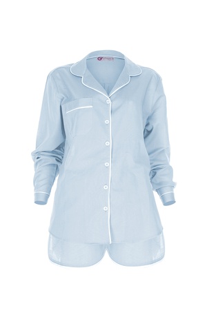 LİNEN- UZUN KOLLU ÜST - ŞORT PİJAMA TAKIM -AÇIK MAVİ