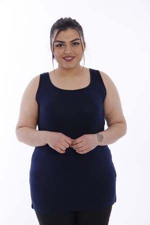 Майка большого размера с нулевым рукавом - Темно-синий (3)