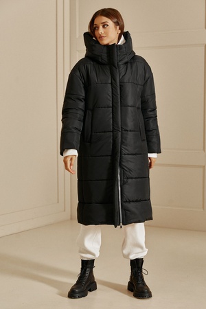 Kadın siyah kapitone kapüşonlu ceket