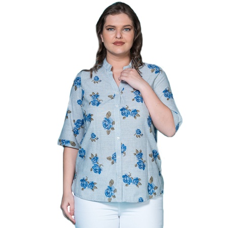 Çiçek Desenli Keten Gömlek