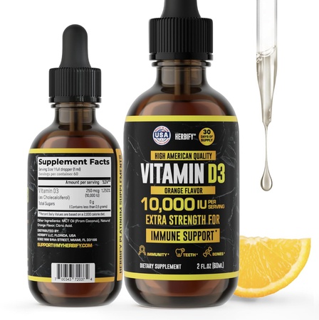 Витамин D3 10000 МЕ — сделано в США, капли с жидким витамином D — добавка для укрепления костей и иммунитета — замена солнечному свету — добавка с витамином D3 для костей и зубов — 2 унции